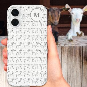 Personalised Monogram Goat Black & White Line Art iPhone 16 Case
