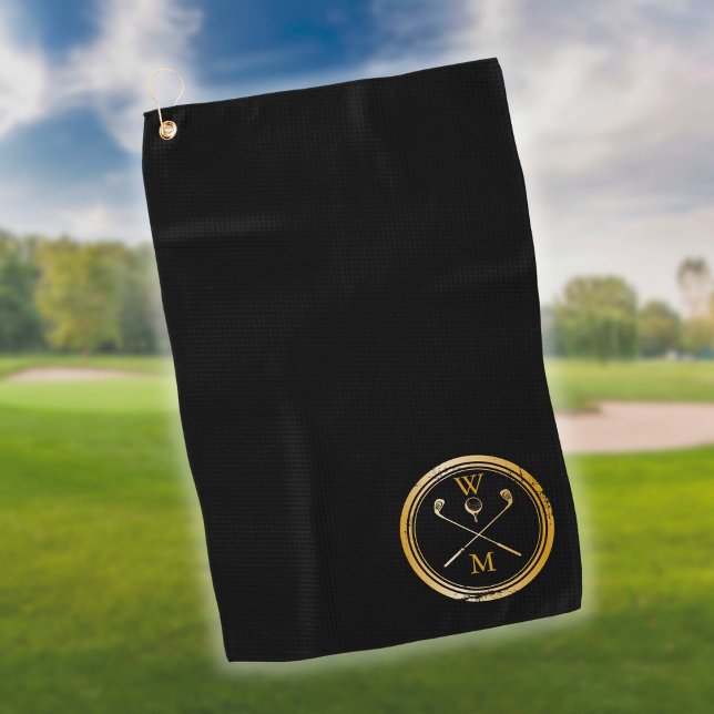 Personalised Monogram Gold And Black Golf Towel (Creator Uploaded)