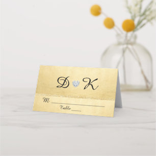 Personalised Monogram Gold Heart Diamond Wedding Place Card