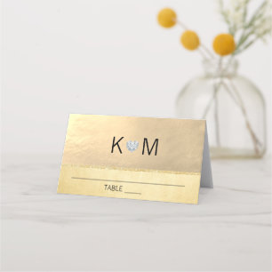 Personalised Monogram Gold Heart Diamond Wedding Place Card