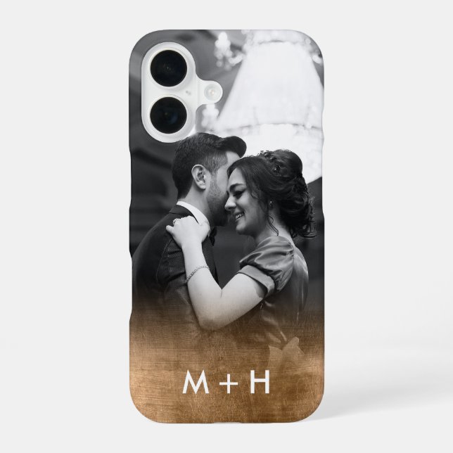 Personalised Monogram Gold Ombre Photo iPhone 16 Case (Back)