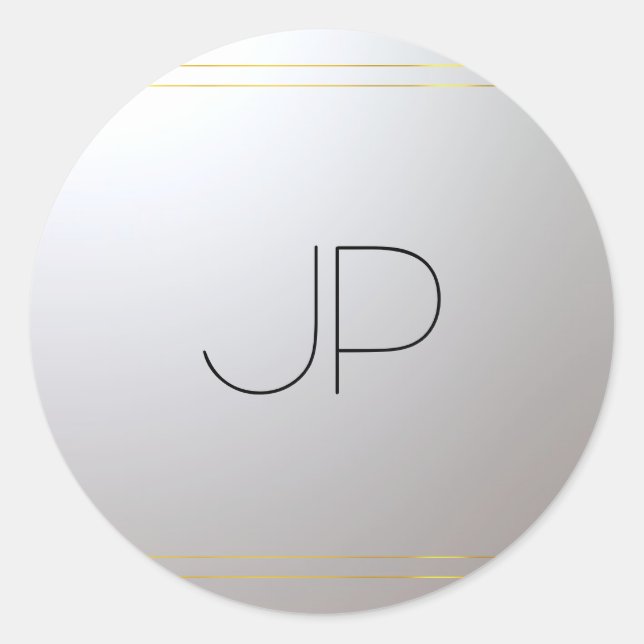 Personalised Monogram Gold Silver Template Initial Classic Round Sticker (Front)