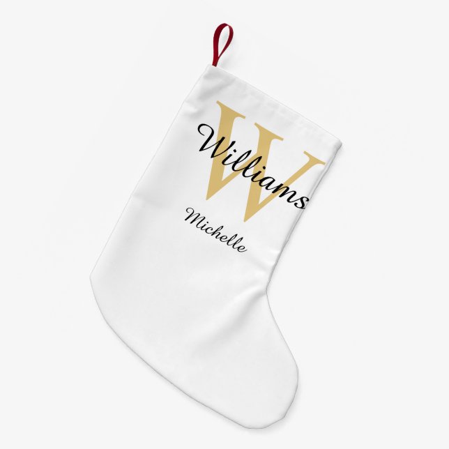 Personalised Monogram Gold Small Christmas Stocking (Front (Hanging))