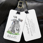 Personalised Monogram Golf Bag Luggage Tag<br><div class="desc">This cute monogram golf bag or luggage tag features a stylish grey watercolor golf bag filled with clubs, surrounded by a touch of green grass. The design cleverly incorporates a simple serif font initial monogram on the bag, seamlessly blending into the design. Below the monogram, the full name is elegantly...</div>