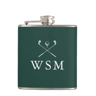 Personalised Monogram Golf Clubs Emerald Green Hip Flask