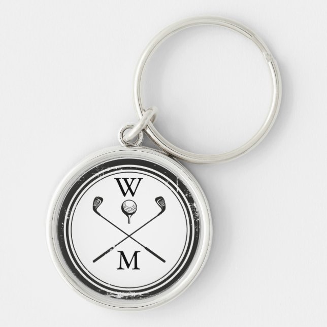 Personalised Monogram Golf Clubs Key Ring (Front)