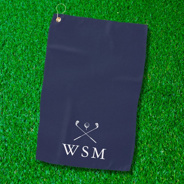Personalised Monogram Golf Clubs Navy Blue Golf Towel (Creator Uploaded)