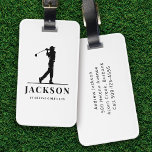 Personalised Monogram Golfer Luggage Tag<br><div class="desc">This design features a golfer swinging a club and has two text fields that you can use to personalise it - perhaps with a name and golf team or club.</div>