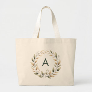 Personalised Monogram Green Gold Wreath Tote Bag