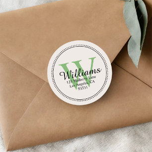 Personalised Monogram Green Return Address Classic Round Sticker
