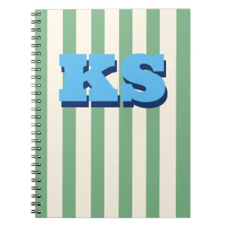 Personalised Monogram Green Stripe Custom Initials Notebook