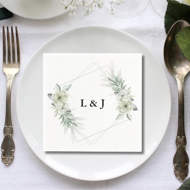 Personalised Monogram Greenery Initials Wedding Napkin (Creator Uploaded)