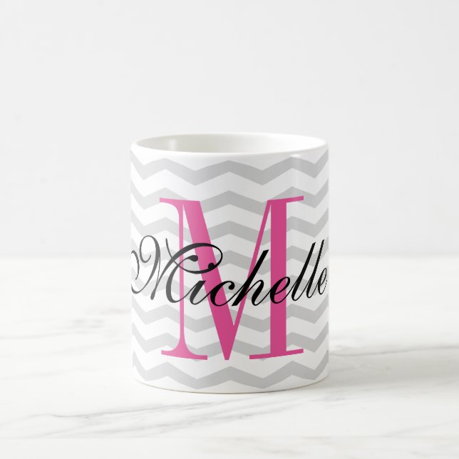 Personalised monogram grey chevron pattern mug (Center)