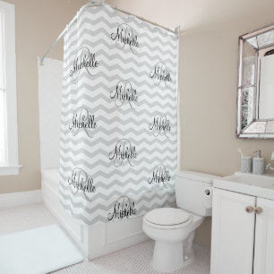 Personalised monogram grey chevron shower curtains