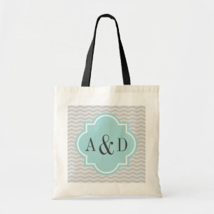 Personalised monogram grey chevron stripe tote bag
