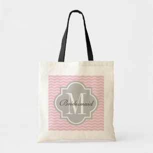 Personalised monogram grey pink chevron tote bag