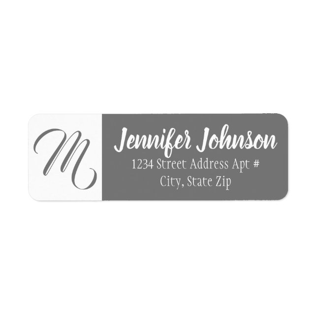 Personalised Monogram Grey Return Address Envelope Label (Front)