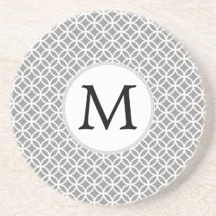Personalised Monogram Grey rings pattern Coaster