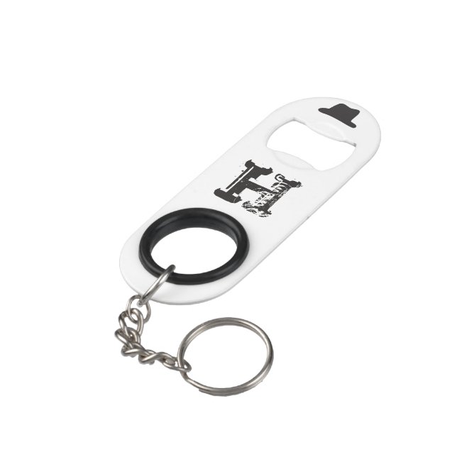 Personalised Monogram Hat Keychain Bottle Opener (Back Angled)