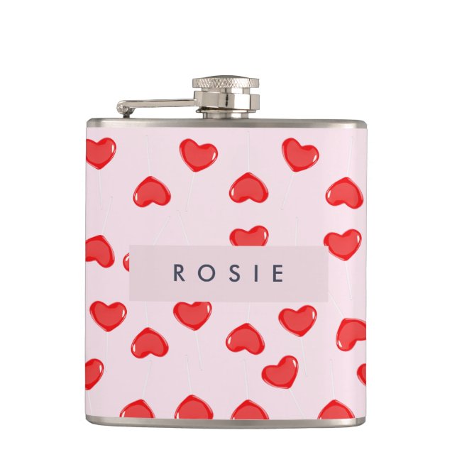 Personalised Monogram Heart Lolipop Valentines Hip Flask (Front)