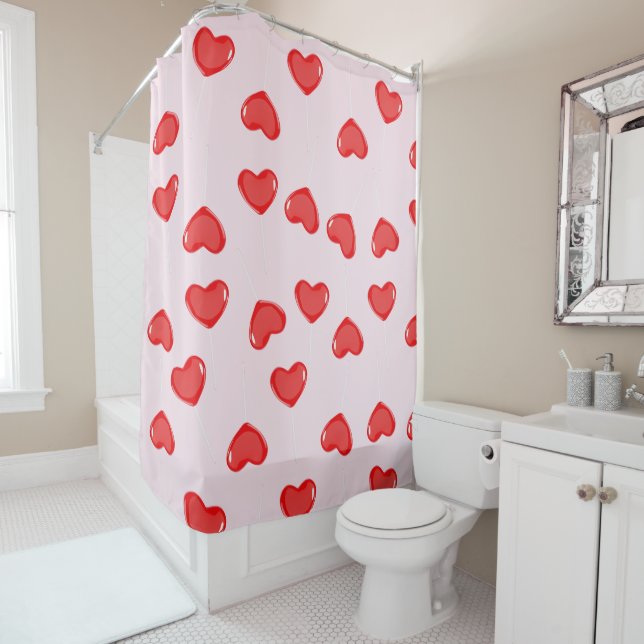 Personalised Monogram Heart Lolipop Valentines Shower Curtain (In Situ)