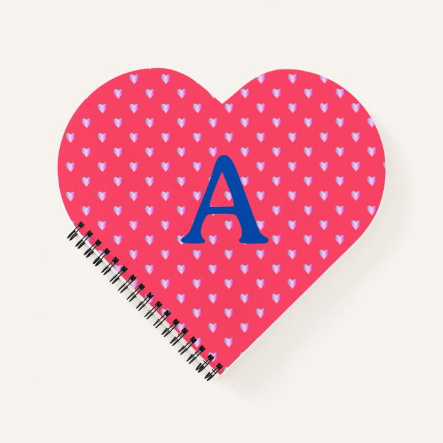 Personalised Monogram Hearts Pattern Hot Pink Blue Notebook (Front)