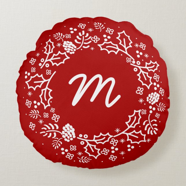 Personalised Monogram Holiday Wreath Pillow (Front)