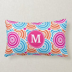 Personalised Monogram Hot Pink Teal Circles Lumbar Cushion