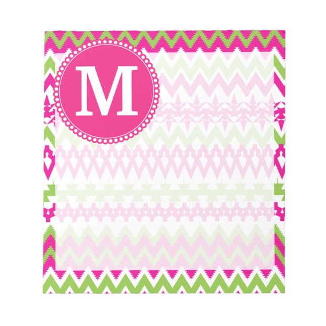 Personalised Monogram Hot Pink Tribal Chevron Notepad (Front)