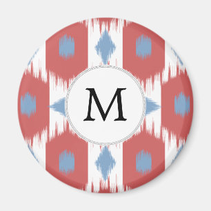 personalised monogram Ikat red and blue Magnet