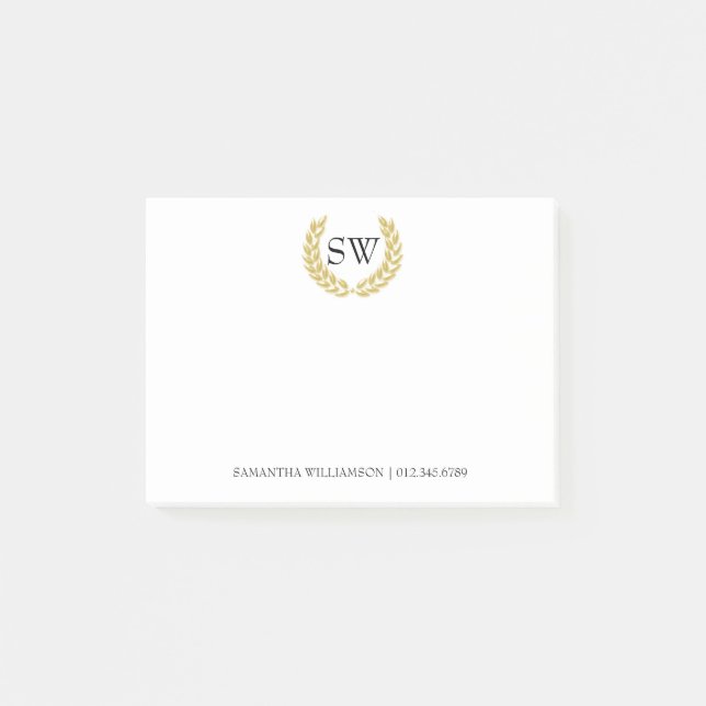 Personalised Monogram in Gold Wreath Professional Post-it Notes (Front)