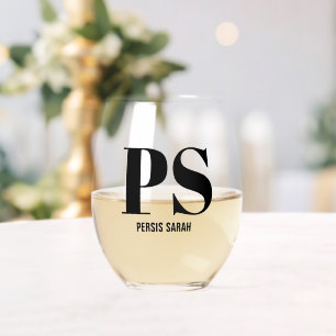 Personalised Monogram Initial Custom Name Stemless Wine Glass