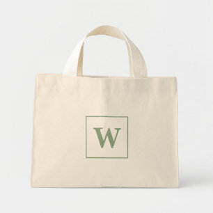 Personalised Monogram Initial Elegant Sage Green Mini Tote Bag