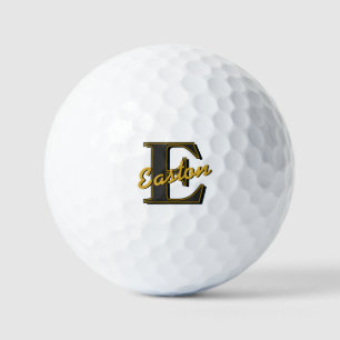 Personalised Monogram Initial Name Black and Gold Golf Balls