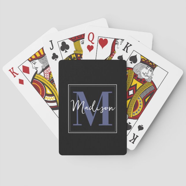 Personalised Monogram Initial & Name | Blue Black  Playing Cards (Back)