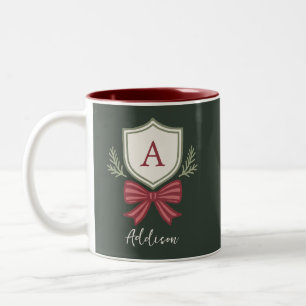 Personalised Monogram Initial Name Bow Christmas Two-Tone Coffee Mug