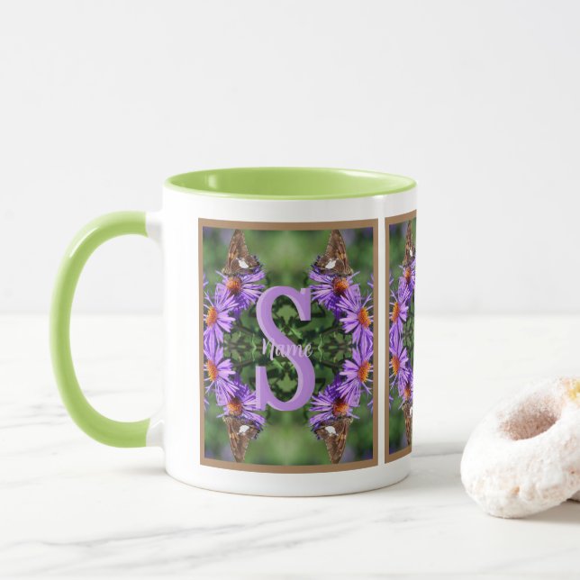 Personalised Monogram Initial Name Butterfly Art Mug (With Donut)