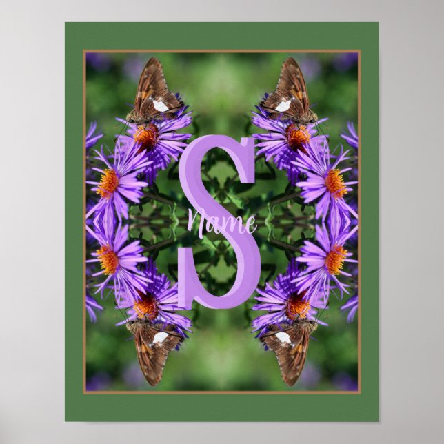 Personalised Monogram Initial Name Butterfly Art Poster (Front)