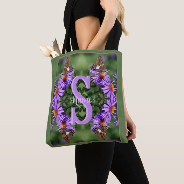 Personalised Monogram Initial Name Butterfly Art Tote Bag (Close Up)