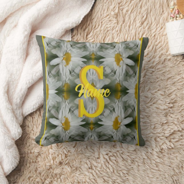 Personalised Monogram Initial Name Daisy Art Cushion (Blanket)