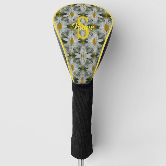 Personalised Monogram Initial Name Daisy Art Golf Head Cover (Front)