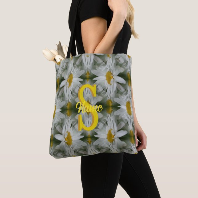 Personalised Monogram Initial Name Daisy Art Tote Bag (Close Up)