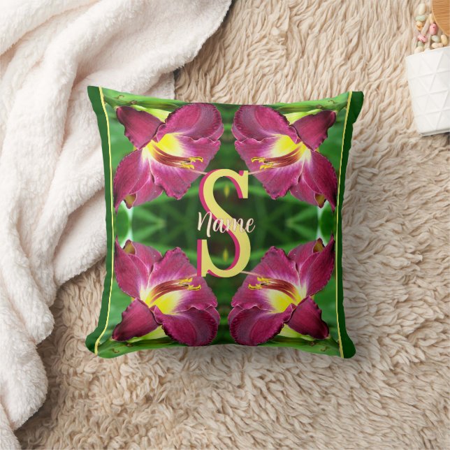 Personalised Monogram Initial Name Daylily Art Cushion (Blanket)