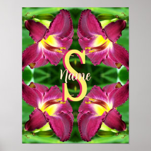 Personalised Monogram Initial Name Daylily Art Poster