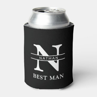 personalised monogram initial & name Groomsman Can Cooler