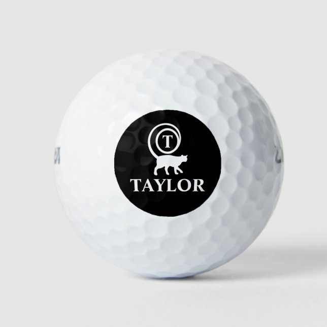 Personalised Monogram Initial Name Kitty Cat Lover Golf Balls (Front)