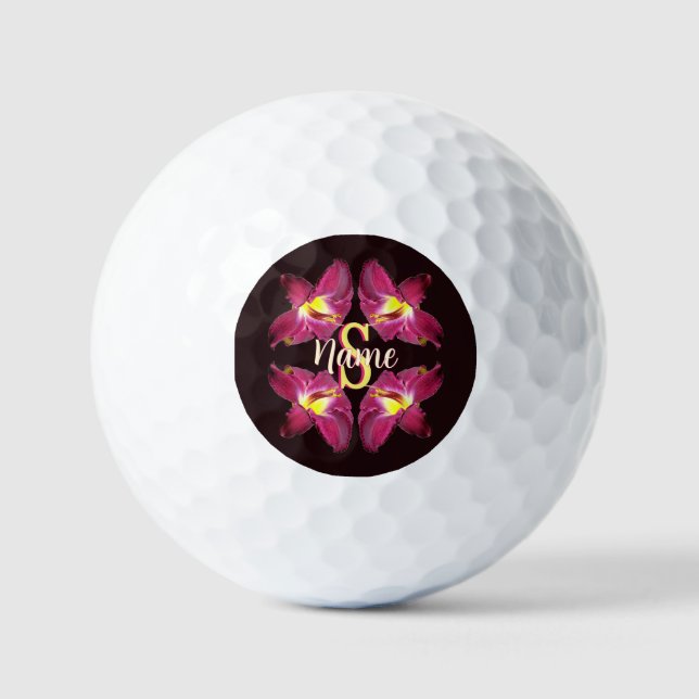 Personalised Monogram Initial Name Lily Art Golf Balls (Front)