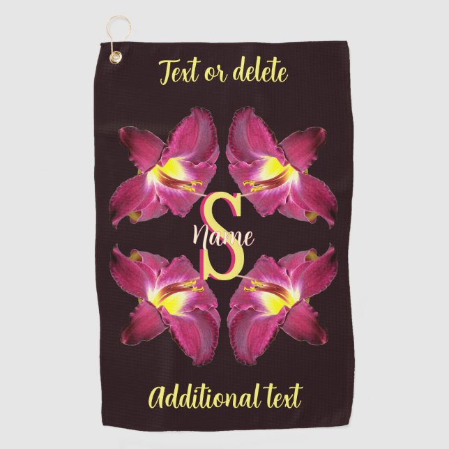 Personalised Monogram Initial Name Lily Art Golf Towel (Front)
