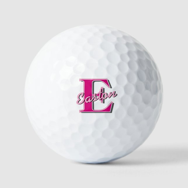 Personalised Monogram Initial Name Pink and Grey Golf Balls (Front)