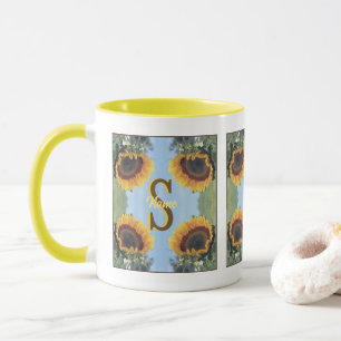 Personalised Monogram Initial Name Sunflower Art Mug